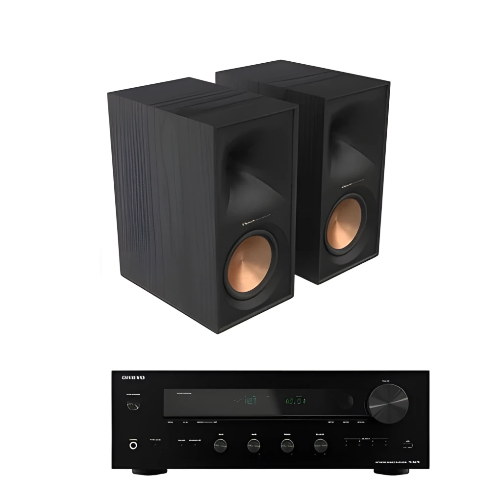 Receptor estéreo Onkyo TX-8470 negro con pantalla LED verde, gran perilla de volumen, botones frontales, entradas jack y USB, diseño metálico elegante - Ítem2