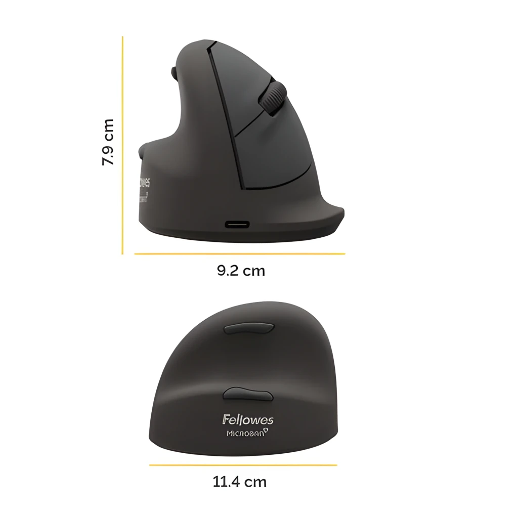 Fellowes Breyta Plus+ talla L zurdo negro, vista lateral: rueda de desplazamiento, botones laterales y puerto USB-C en la - Ítem4