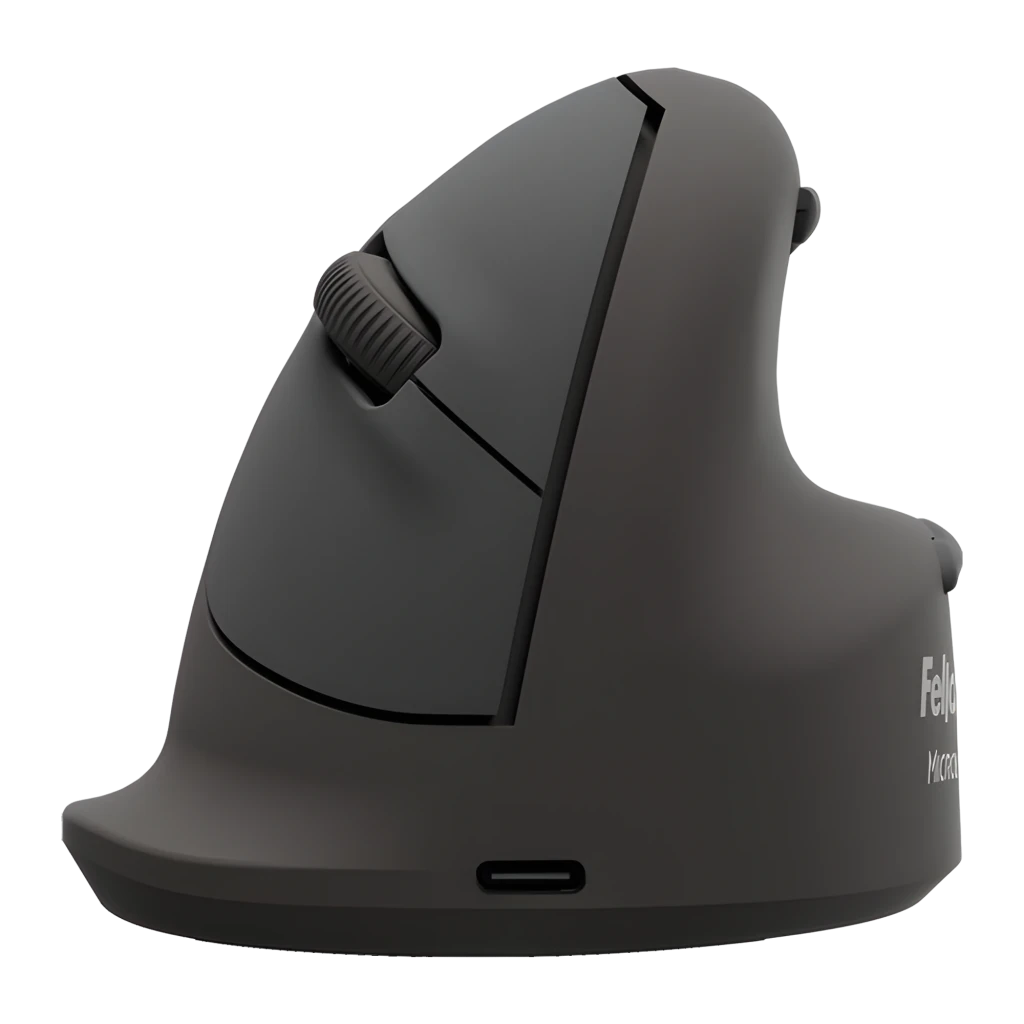 Fellowes Breyta Plus+ talla L zurdo negro, vista lateral: rueda de desplazamiento, botones laterales y puerto USB-C en la - Ítem1