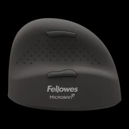 Fellowes Breyta Plus+ taille L gaucher noir, vue du dessus: boutons, zone texturée et logo Fellowes Microban