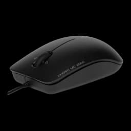 Cherry Ratón MC 2000 negro, vista lateral derecha: perfil alto, cable USB y grabado del modelo en la base