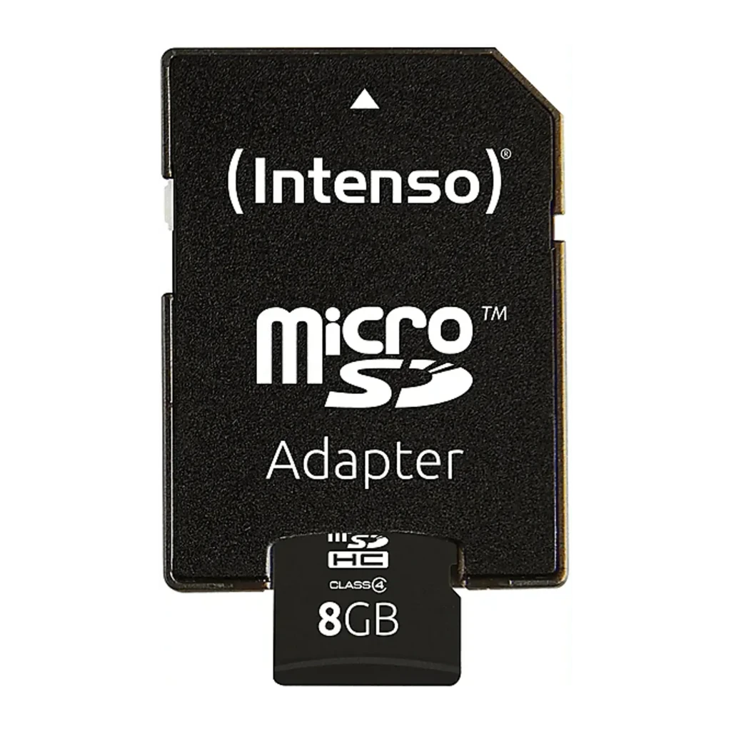 Intenso MicroSDHC 8GB Class 4 noir, emballage avant: blister avec carte mémoire et adaptateur SD visibles - Ítem1
