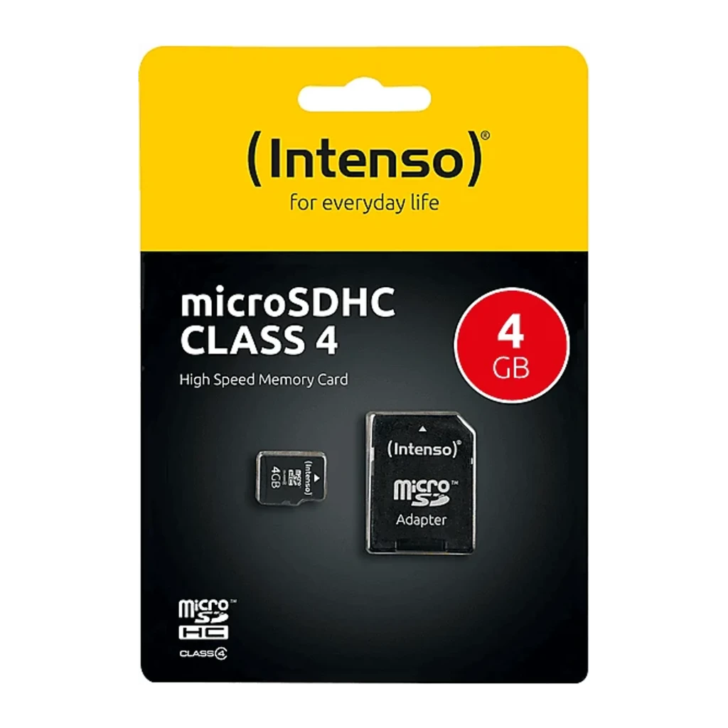 Intenso MicroSDHC 4GB Class 4 noir, vue de face: face avec logo, icône microSDHC et capacité 4GB - Ítem2