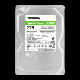 Toshiba S300 Surveillance 2TB, vista traseira: etiqueta técnica com especificações, 5400rpm e 128MB buffer