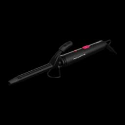 Rowenta Rizador CF2119 Express Style Negro, vista principal: rizador diagonal con pinza cerrada y botón rosa visible