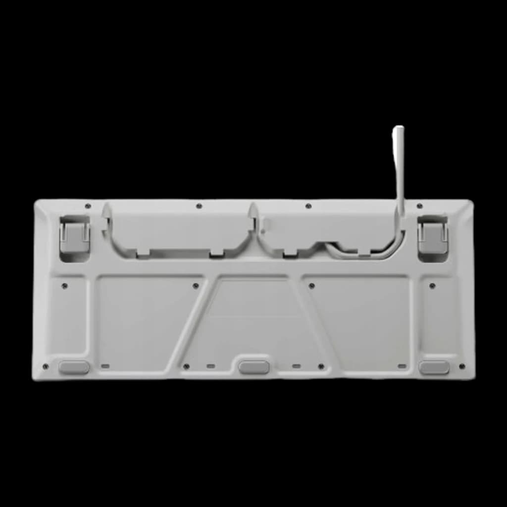 SteelSeries Apex 3 TKL branco, vista inferior com cabo: base com cabo USB branco visível no canto direito