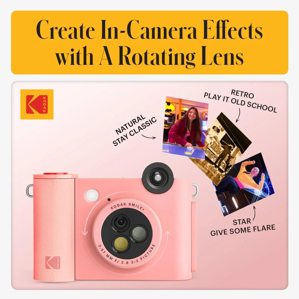 Kodak Instant Camera Smile+ 2x3 rose, vue avant: module caméras, objectif selfie et photos imprimées instantanément - Ítem3