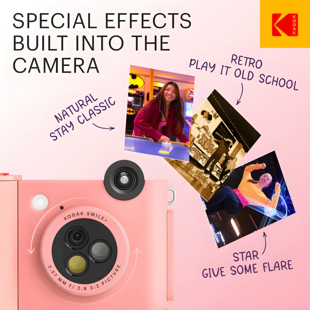 Kodak Instant Camera Smile+ 2x3 rose, vue avant: module caméras, objectif selfie et photos imprimées instantanément - Ítem4