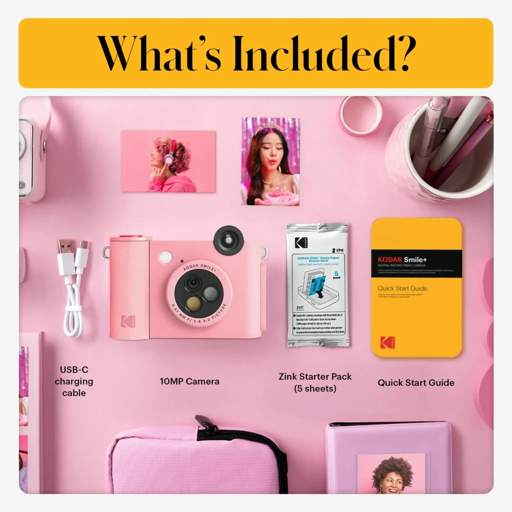 Kodak Instant Camera Smile+ 2x3 rose, vue avant: module caméras, objectif selfie et photos imprimées instantanément - Ítem5
