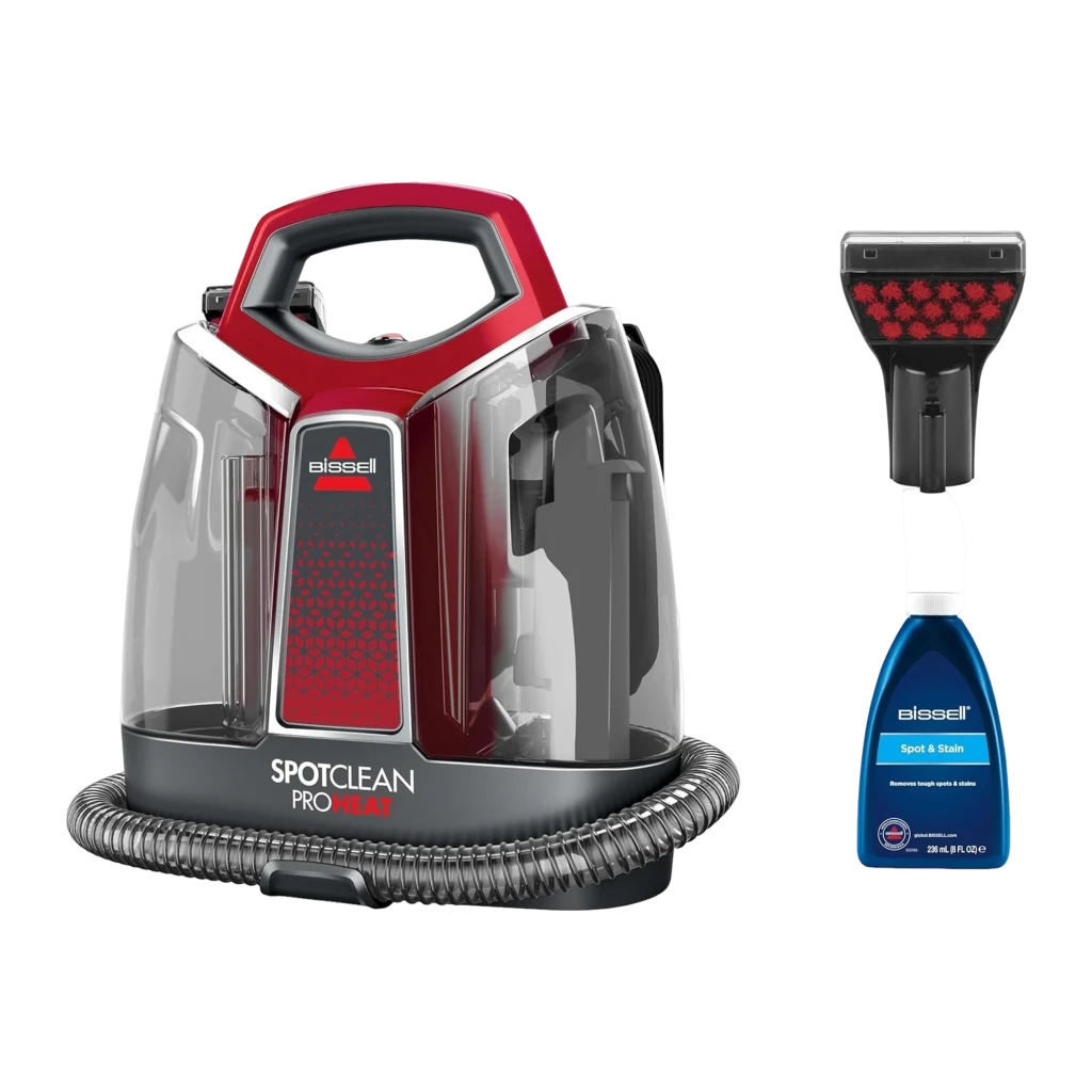 BISSELL SpotClean ProHeat 36988 vermelho titânio, vista frontal 3/4: depósito transparente iluminado, mangueira e acessório - Item1