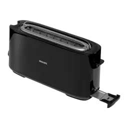 Philips Grille-pain HD2590/90 Daily Collection noir, vue supérieure arrière: fente longue vide et tiroir ramasse-miettes