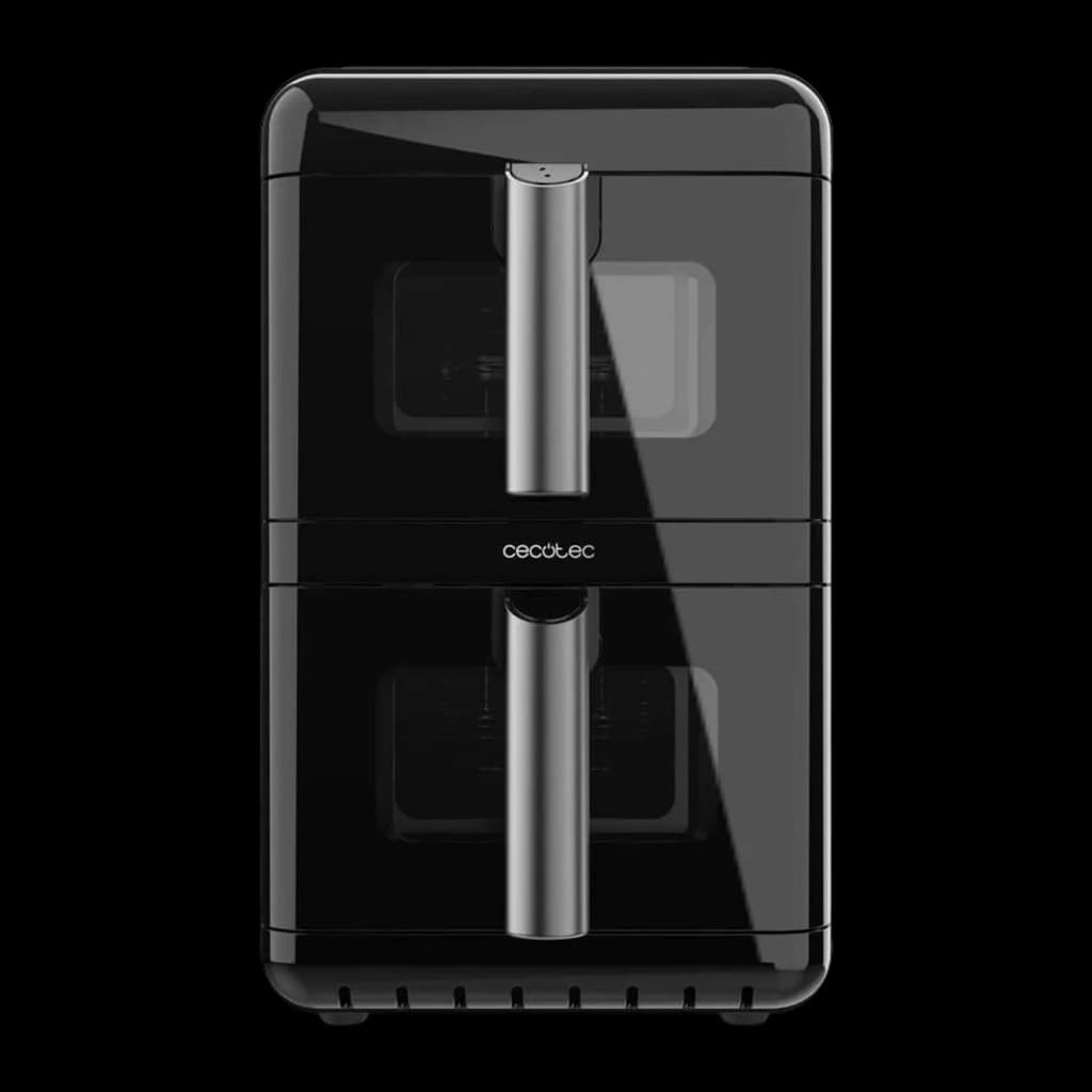 Cecotec Cecofry DuoLevel 12000 Window 12L Negro, vista frontal: dos cajones con ventana y asa plateada central