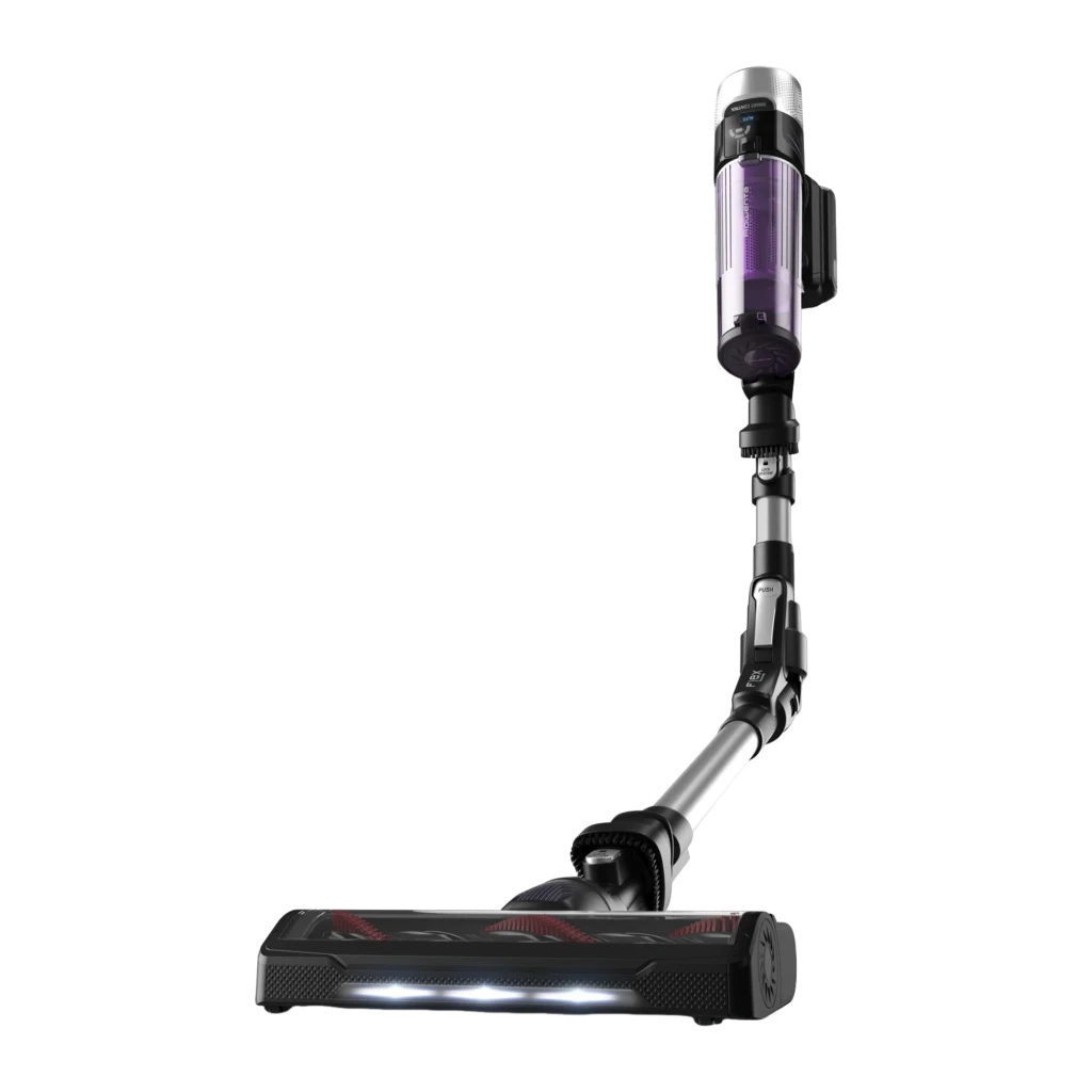 Rowenta X-Force Flex 9.60 Allergy RH2037WO preto roxo, vista diagonal: aspirador de cabo completo com depósito roxo e escova - Item3