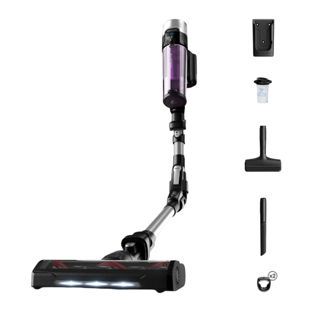Rowenta X-Force Flex 9.60 Allergy RH2037WO preto roxo, vista diagonal: aspirador de cabo completo com depósito roxo e escova - Item4