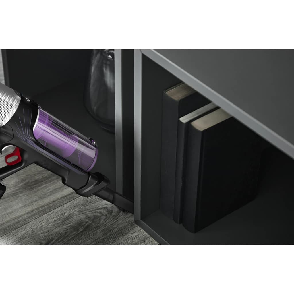 Rowenta X-Force Flex 9.60 Allergy RH2037WO Preto Roxo, uso: depósito roxo visível aspirando sob móvel baixo