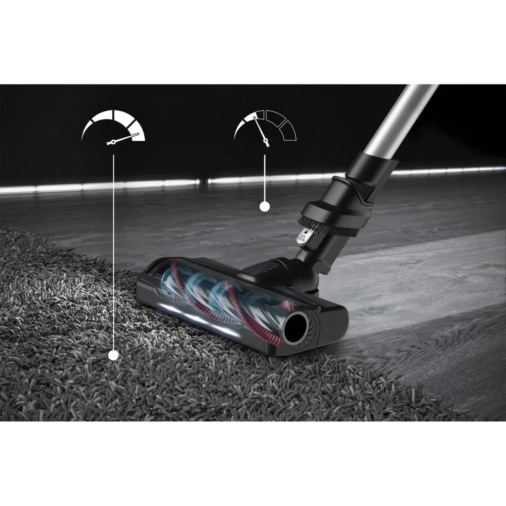 Rowenta X-Force Flex 9.60 Allergy RH2037WO preto roxo, vista diagonal: aspirador de cabo completo com depósito roxo e escova - Item6