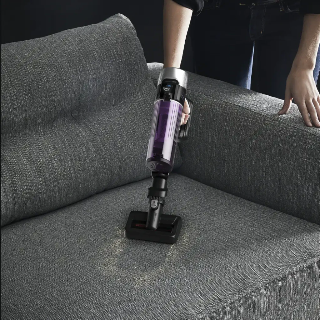 Rowenta X-Force Flex 9.60 Allergy RH2037WO preto roxo, vista diagonal: aspirador de cabo completo com depósito roxo e escova - Item11
