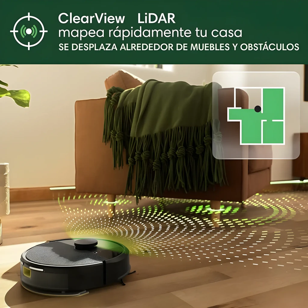 iRobot Roomba Combo 105 noir, vue avant en angle avec base de charge: robot amarré à la station noire compacte, capteur - Ítem3