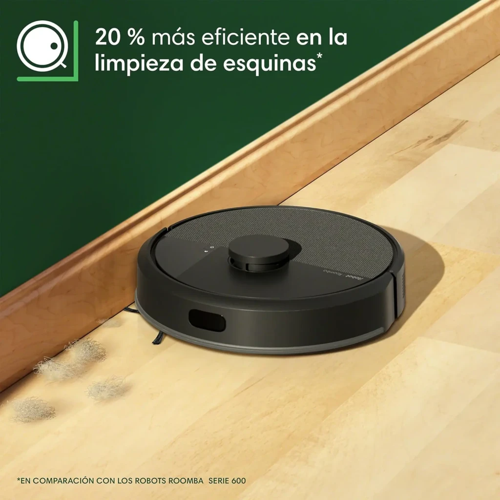 iRobot Roomba Combo 105 noir, vue avant en angle avec base de charge: robot amarré à la station noire compacte, capteur - Ítem6