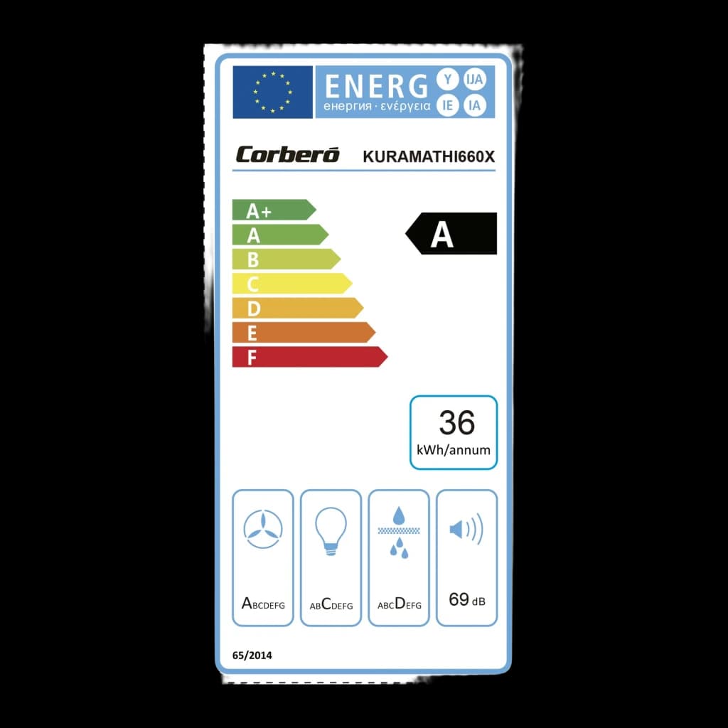 Corberó CMICM4020W Blanc, étiquette énergie: classe A, consommation 36 kWh/an et niveau sonore 69 dB