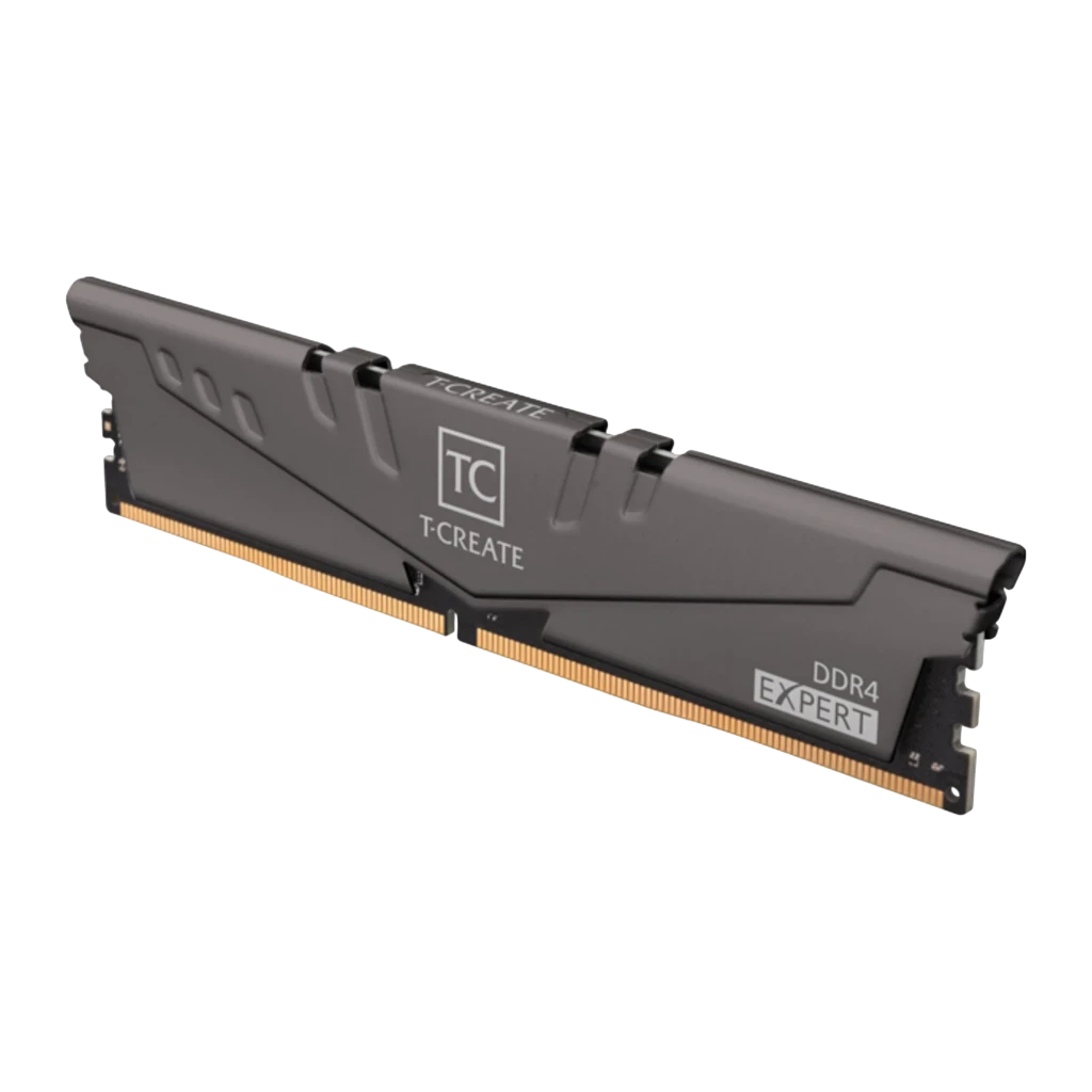 Team Group T-Create Expert 32GB DDR4 3600 Dual-Kit Cinza Titânio, vista frontal: dois módulos DIMM com dissipador cinza e - Item1
