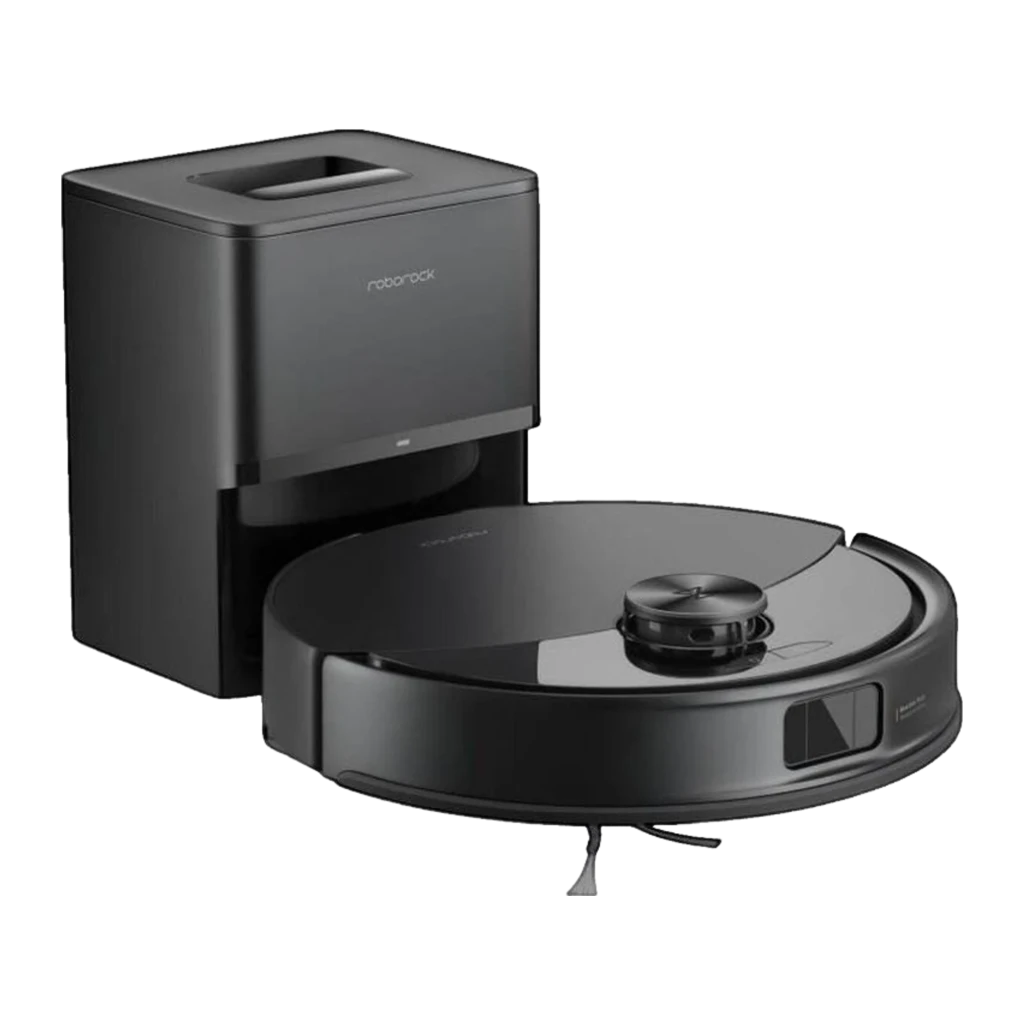 Roborock Q10 VF negro, vista diagonal frontal: cuerpo redondo, torre LiDAR central y sensor Reactive Tech - Ítem4