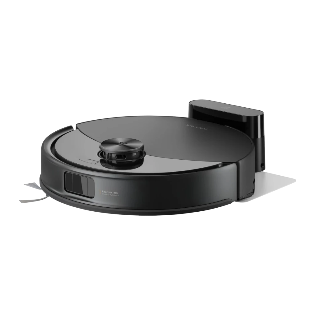 Roborock Q10 VF negro, vista diagonal frontal: cuerpo redondo, torre LiDAR central y sensor Reactive Tech - Ítem2