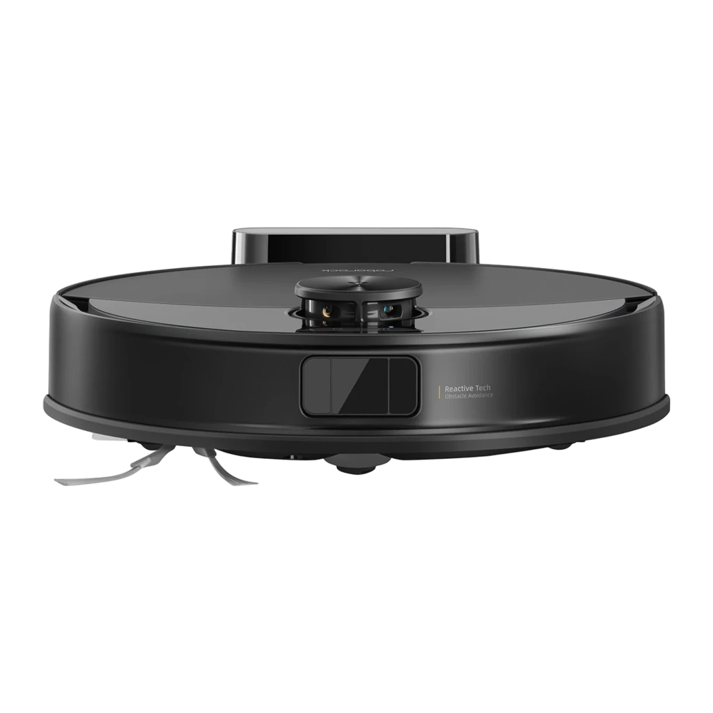 Roborock Q10 VF negro, vista diagonal frontal: cuerpo redondo, torre LiDAR central y sensor Reactive Tech - Ítem3