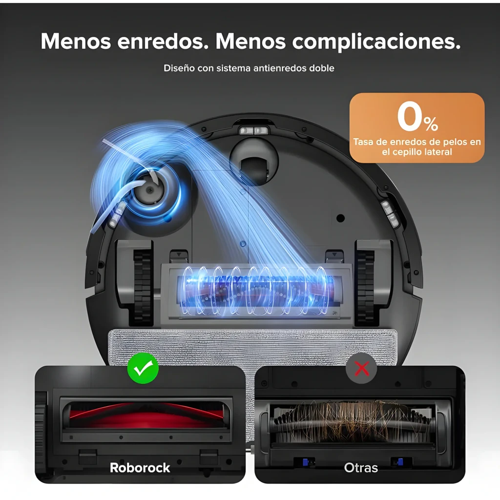 Roborock Q10 VF negro, vista diagonal frontal: cuerpo redondo, torre LiDAR central y sensor Reactive Tech - Ítem10