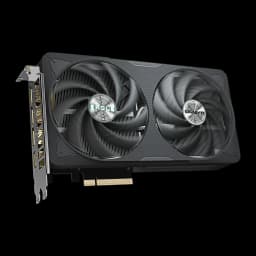 Gigabyte GeForce RTX 5060 Ti Eagle OC 16GB negro, vista frontal en ángulo: dos ventiladores con logos Eagle y Gigabyte,