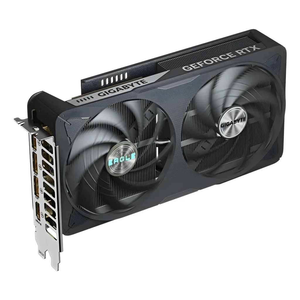 Gigabyte GeForce RTX 5060 Ti Eagle OC 16GB negro, vista frontal en ángulo: dos ventiladores, logo Eagle y puertos