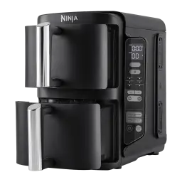 Ninja Double Stack SL300EU negro, vista frontal 3/4: dos cajones apilados con asas plateadas y panel de control digital