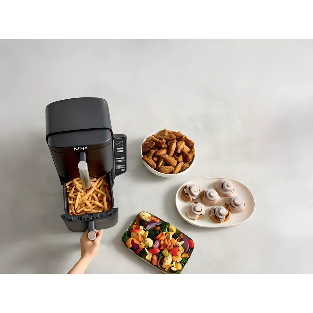 Ninja Friteuse Air Double Stack SL300EU 7,6L Noir, vue de face: deux tiroirs empilés avec poignées chromées et panneau de - Ítem4