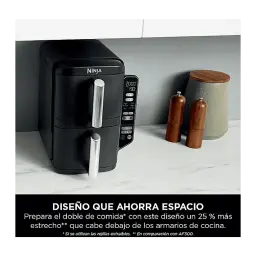 Ninja Freidora Aire Double Stack SL300EU 7,6L Negro, lifestyle: diseño compacto bajo armario de cocina con panel de control