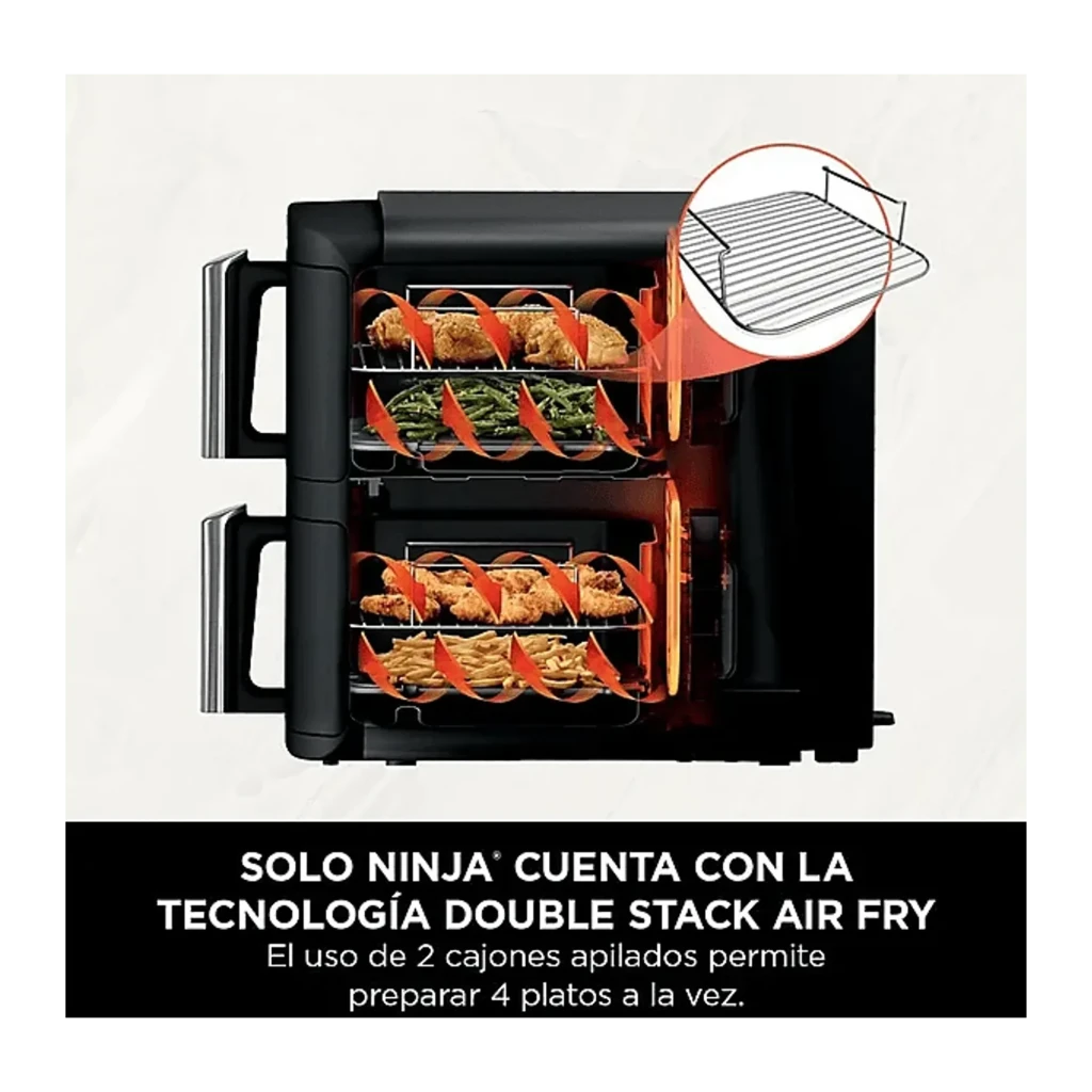 Ninja Friteuse Air Double Stack SL300EU 7,6L Noir, vue de face: deux tiroirs empilés avec poignées chromées et panneau de - Ítem6