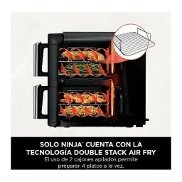 Ninja Double Stack SL300EU 7,6L Negro, interior: 2 cajones apilados con rejillas y alimentos cocinándose simultáneamente