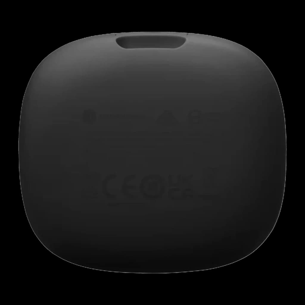 JBL Écouteurs Vibe Flex 2 Noir, vue arrière: dos de l'étui fermé avec marquages de certification CE