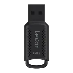 Lexar JumpDrive M400 64GB negro, vista frontal: conector USB expuesto, cuerpo con patrón de puntos y logo Lexar