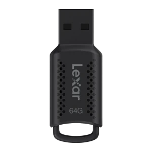 Lexar JumpDrive M400 64GB noir, vue avant: connecteur USB exposé, corps à motif de points et logo Lexar