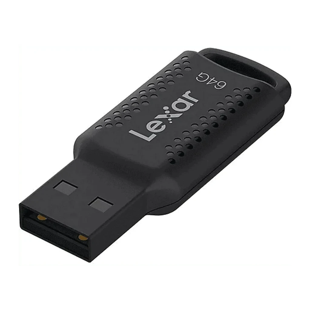 Lexar JumpDrive M400 64GB noir, vue avant: connecteur USB exposé, corps à motif de points et logo Lexar - Ítem2