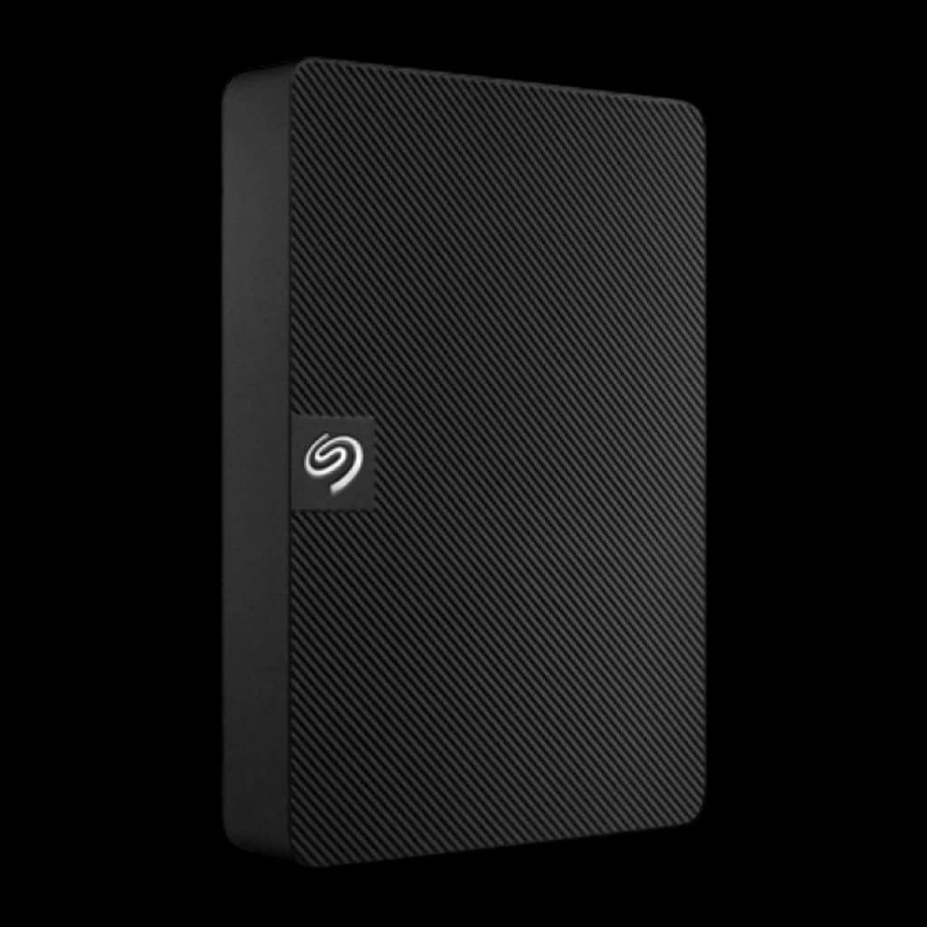 Seagate Expansion STKN1000400 1TB negro, vista lateral en ángulo: grosor del disco y textura diagonal visibles