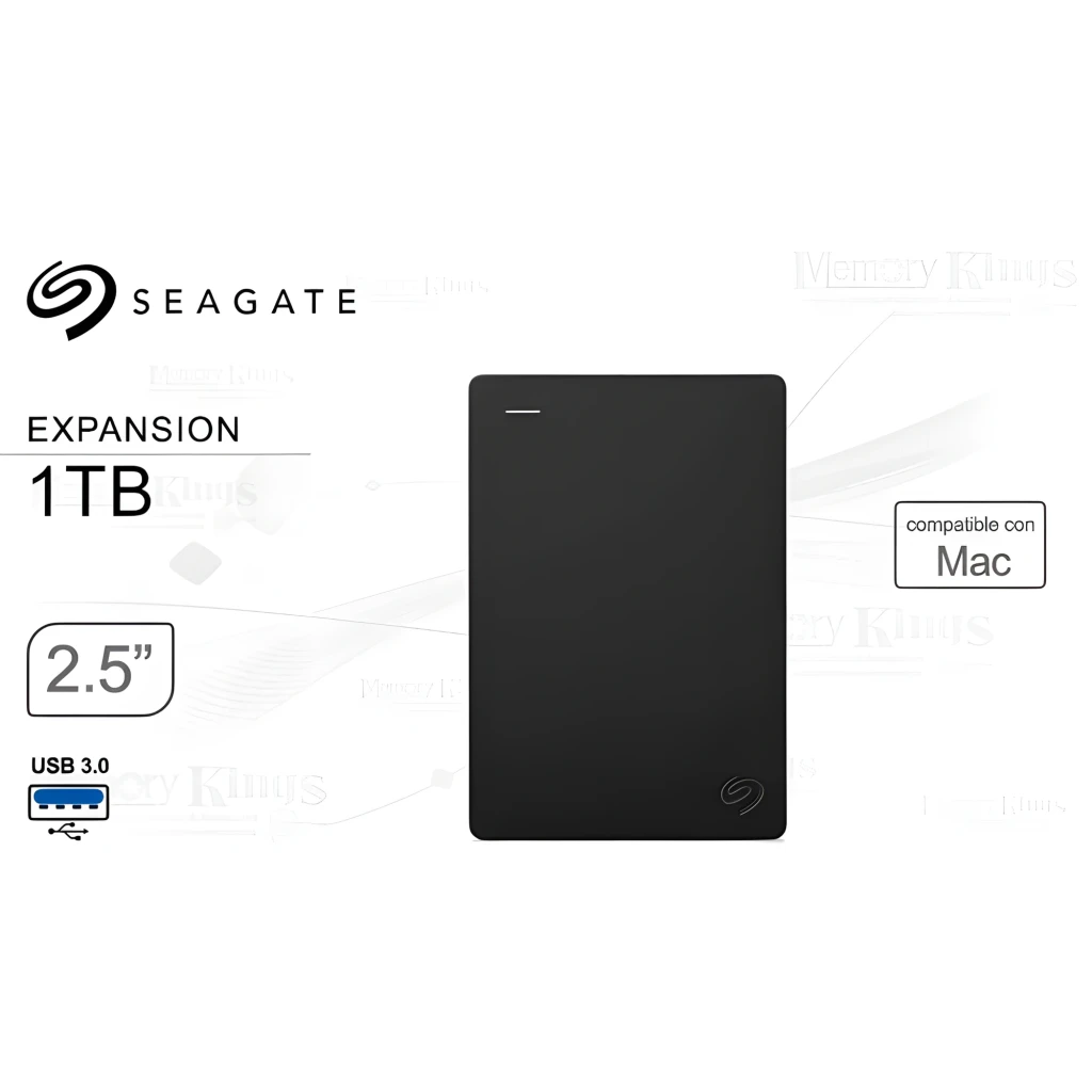 Seagate Expansion STKN1000400 1TB preto, vista frontal: textura diagonal estriada e logótipo Seagate no canto esquerdo - Item5