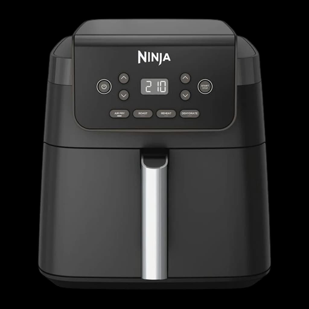Ninja AF170EU freidora de aire 6.2 L negro, vista frontal: panel digital 210°, botones Air Fry Roast Reheat Dehydrate y asa