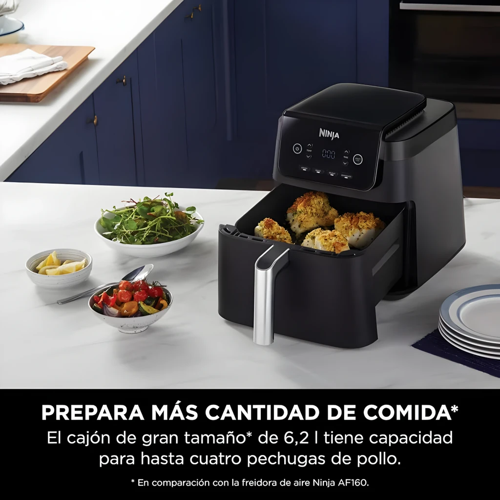 Ninja AF170EU friteuse à air 6.2 L noir, vue de face: écran digital 210°, boutons Air Fry Roast Reheat Dehydrate et poignée - Ítem4