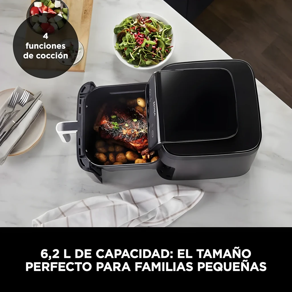Ninja AF170EU friteuse à air 6.2 L noir, vue de face: écran digital 210°, boutons Air Fry Roast Reheat Dehydrate et poignée - Ítem5