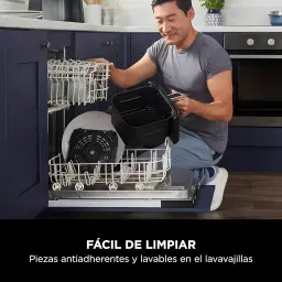 Ninja Freidora Aire AF170EU 6.2L Negro, limpieza: piezas antiadherentes negras en lavavajillas abierto