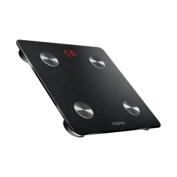 Balança corporal Renpho Elis 1 ES-CS20M-B Balança inteligente WiFi em vidro preto, visor LED vermelho, quatro eletrodos metálicos circulares e design fino