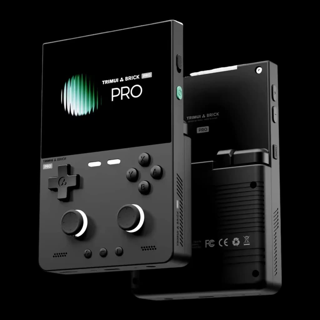 Consola portátil Trimui Brick Pro 1 GB/64 GB Preto com corpo preto, tela ampla, D-pad, dois analógicos, botões frontais e laterais, design compacto retro