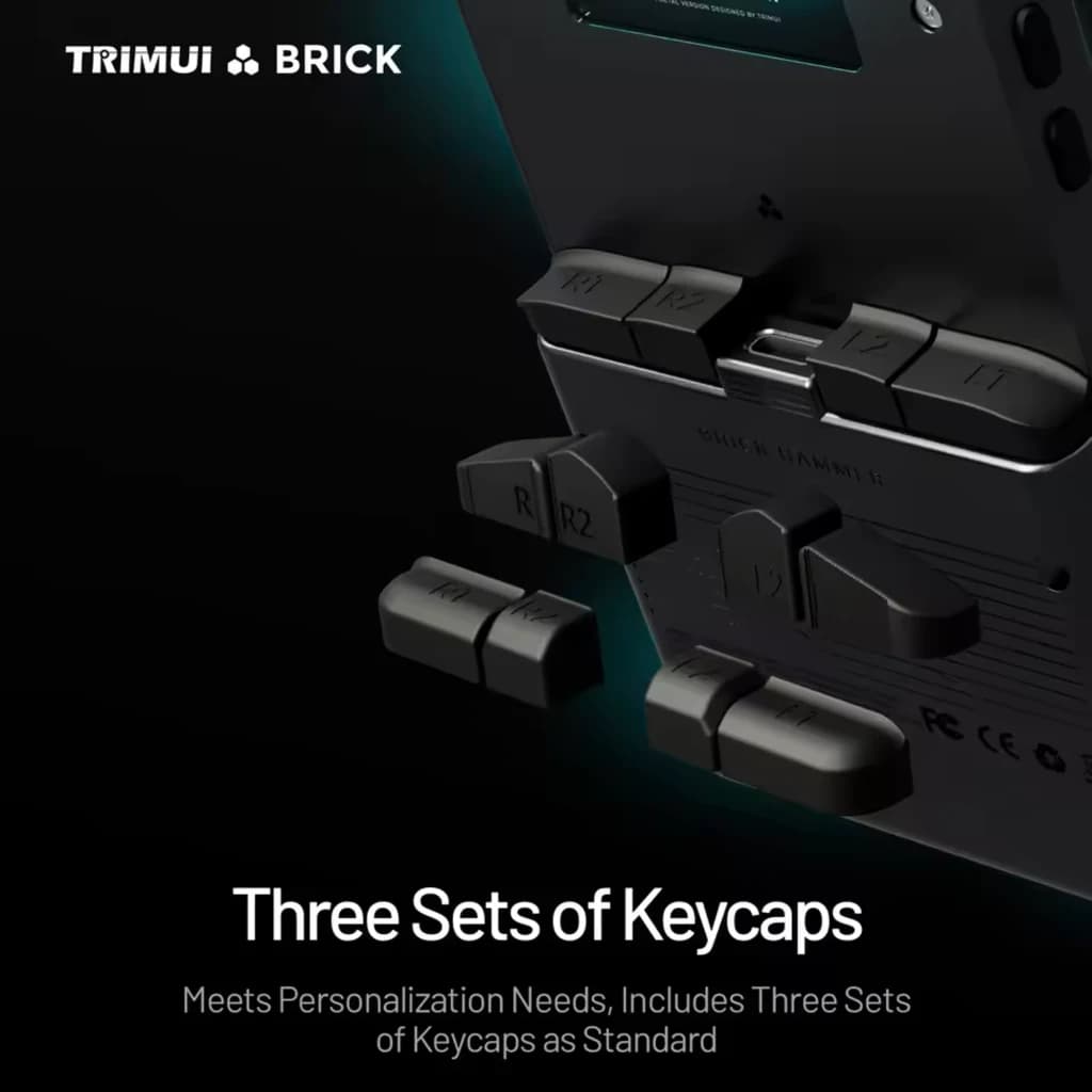 Consola portátil Trimui Brick Pro 1 GB/64 GB Branco com três conjuntos de keycaps L1 L2 R1 R2 destacáveis, tela superior e corpo preto elegante