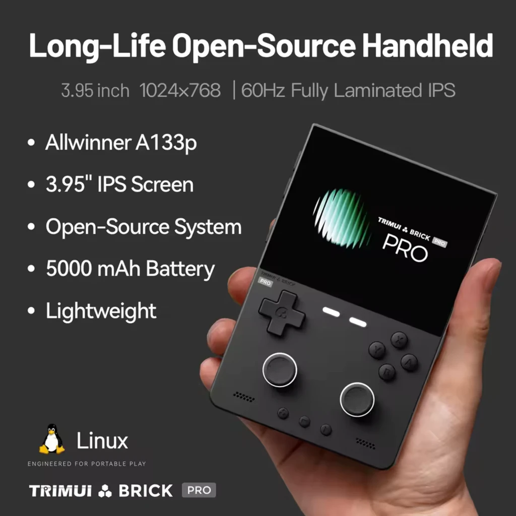 Console portable Trimui Brick Pro blanche, écran large, boutons A B et croix, deux joysticks, 1 Go RAM 64 Go stockage, haut-parleurs latéraux, design rétro - Ítem2